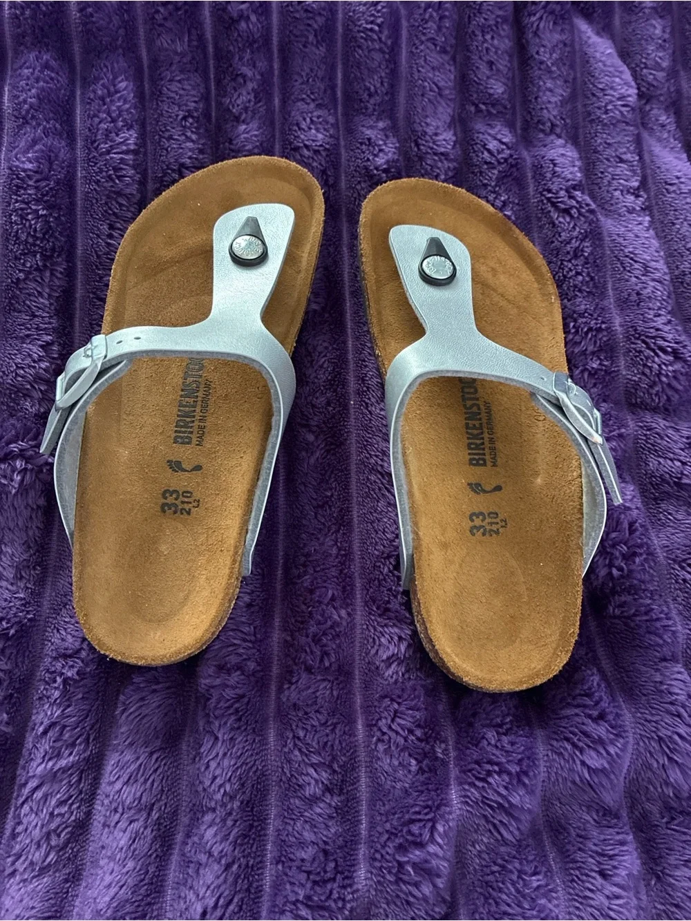Birkenstock Silver T-Strap Kids Sandals